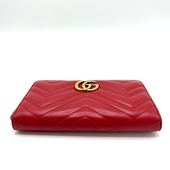 Gucci Red Chevron GG Marmont XL Zippy Long Wallet - Picture 3 of 8